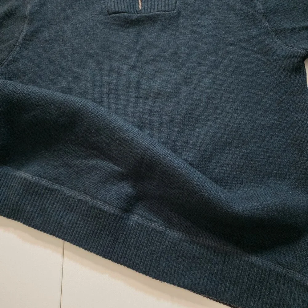 Irelands Eye 1/4 Zip Sweater Men XL Heathered Teal Gray Wool LS Cottage Outdoor